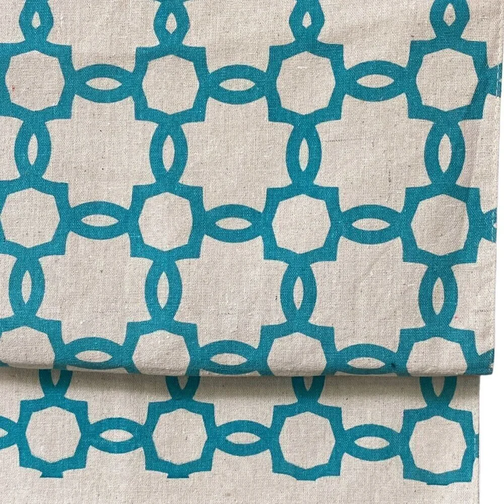 Modern Tablecloth Runner 14x72 Turquoise Natural Linen Blend